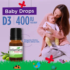 Wellements Gotas Orgánicas de Vitamina D3 para Bebés y Niños Pequeños (90 Días) - 400 IU por Gota