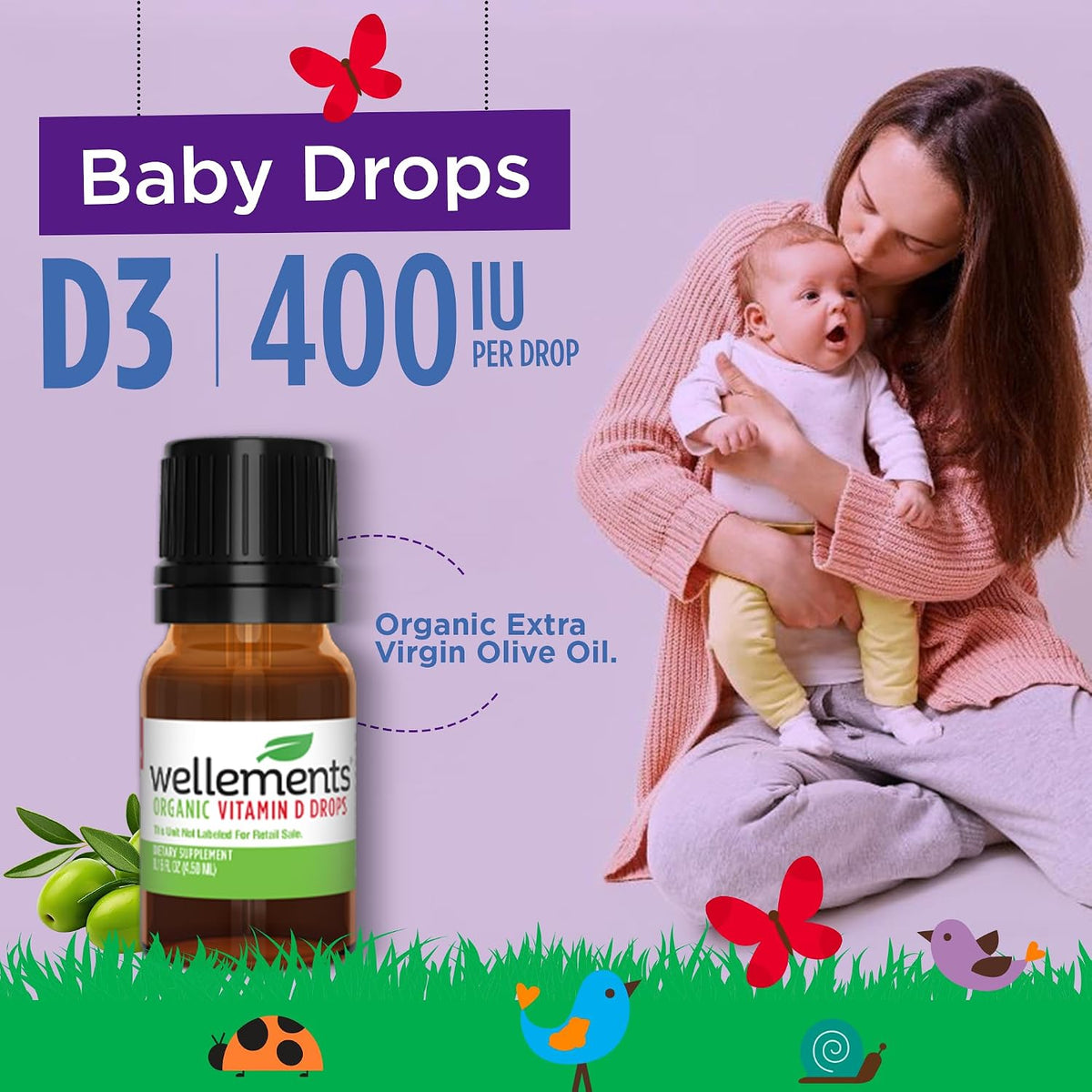 Wellements Gotas Orgánicas de Vitamina D3 para Bebés y Niños Pequeños (90 Días) - 400 IU por Gota – Image 4