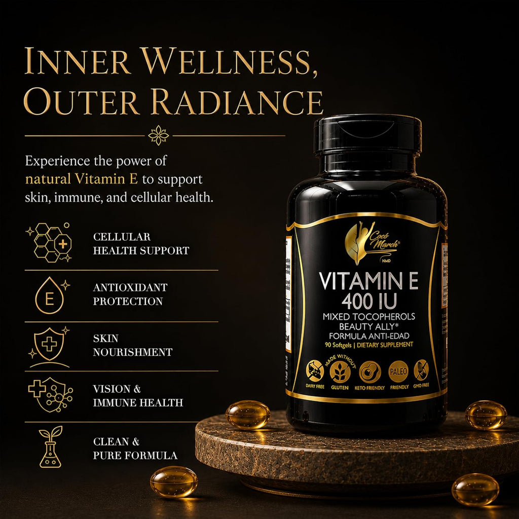 Coco March N.M.D Vitamina E Natural 400 UI con Tocoferoles Mixtos - Apoyo Inmunológico y Celular, 90 Cápsulas Blandas