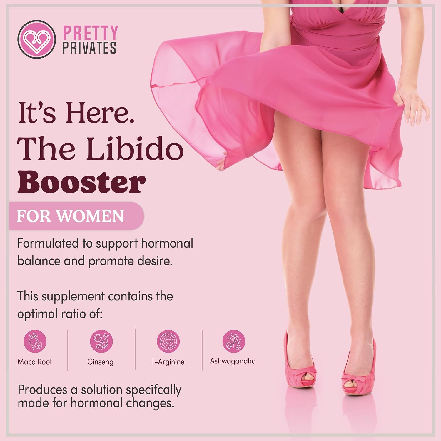 Pretty Privates Libido Booster – Complemento para Mujeres con Maca, Ginseng y L-Arginina – 60 Cápsulas