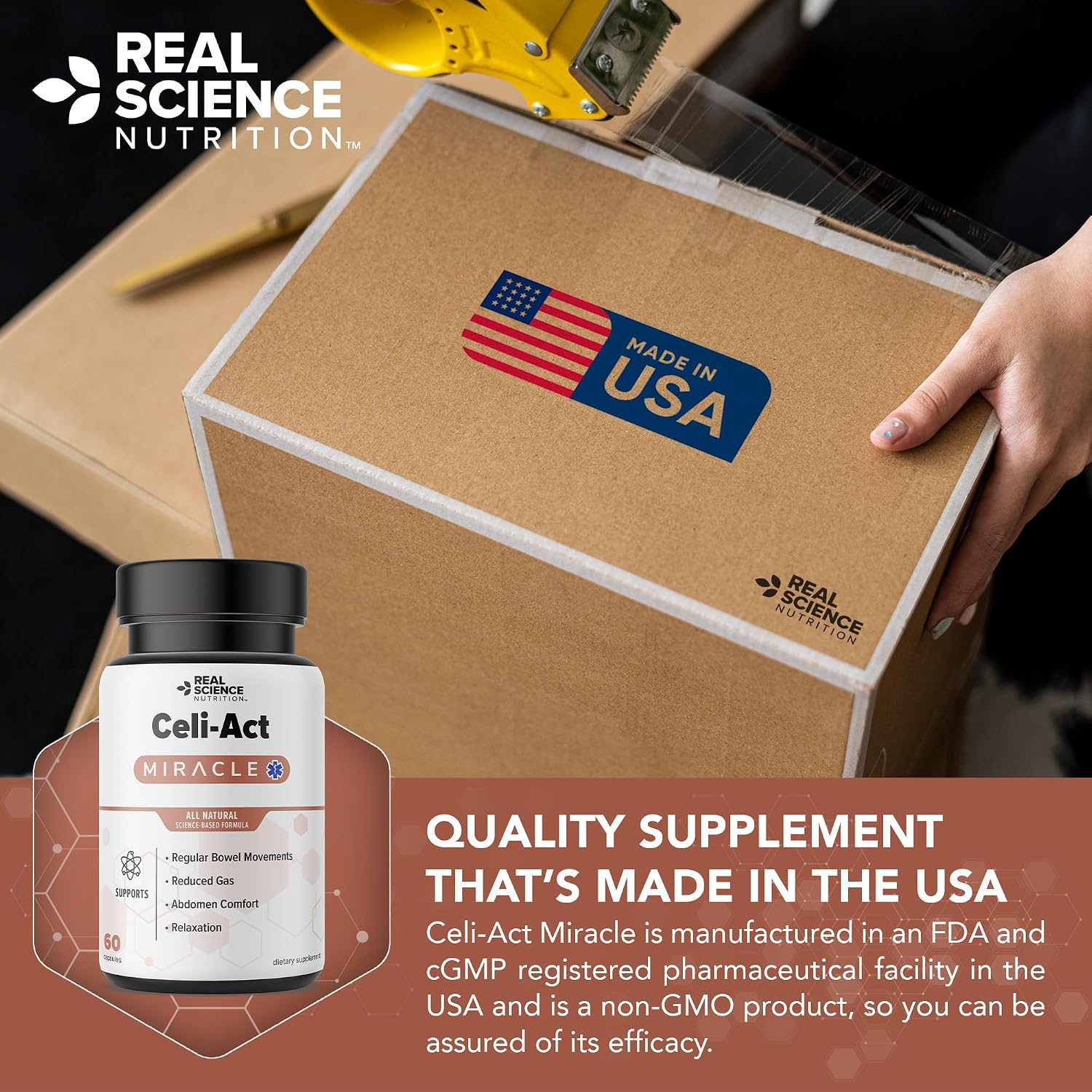 Real Science Celi-Act – Complemento para la Salud Digestiva con Vinitrox y GABA, 60 Cápsulas