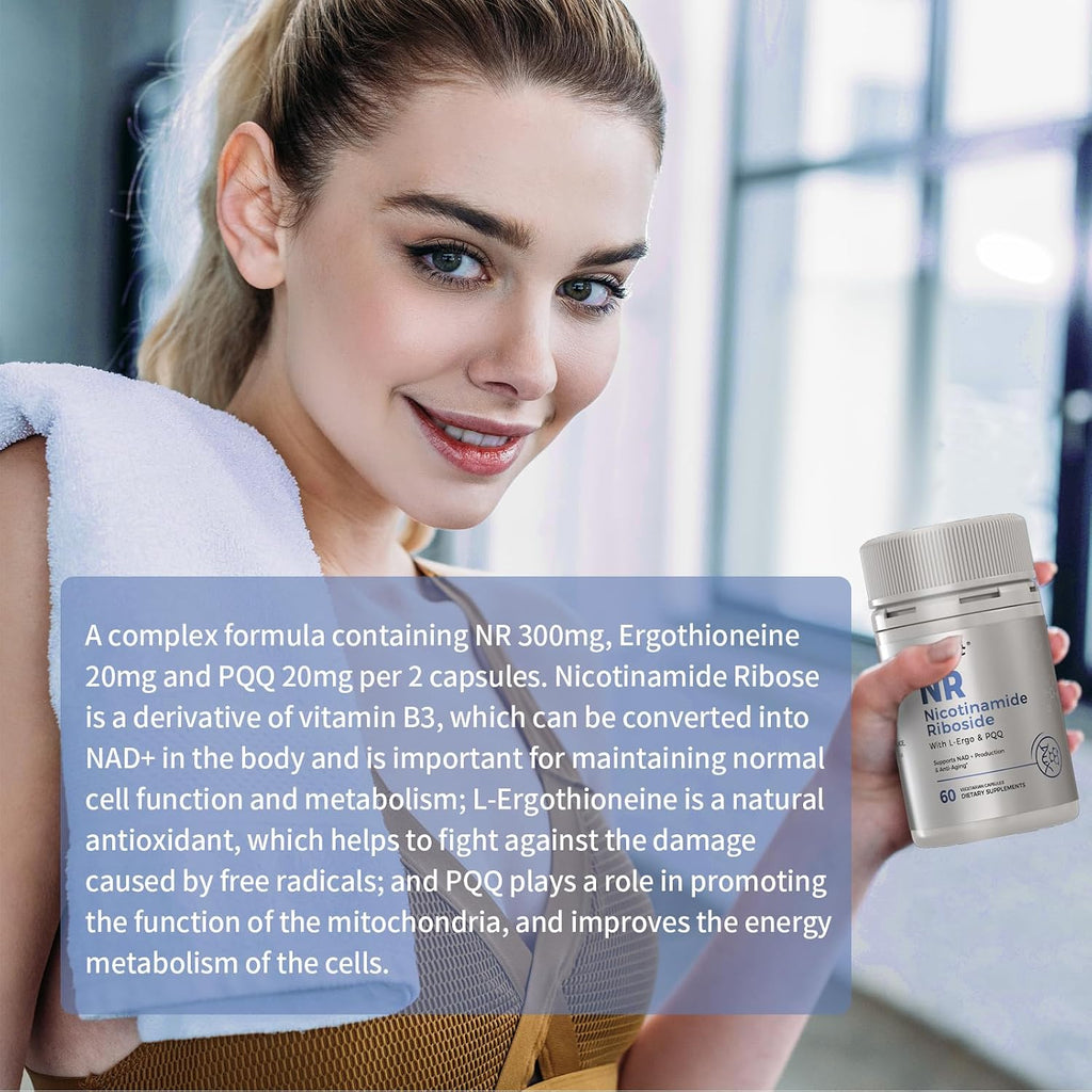 REOTT Suplemento de Nicotinamida Ribósido (NR) 300 mg, Apoyo NAD+, 60 Cápsulas, con L-Ergotioneína y PQQ para Salud Celular y Envejecimiento Saludable