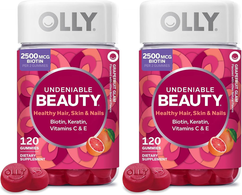 OLLY Undeniable Beauty Gominolas para Cabello, Piel y Uñas - Con Biotina 2500mcg, Keratina y Vitamina C - Sabor a Pomelo - 120 Unidades