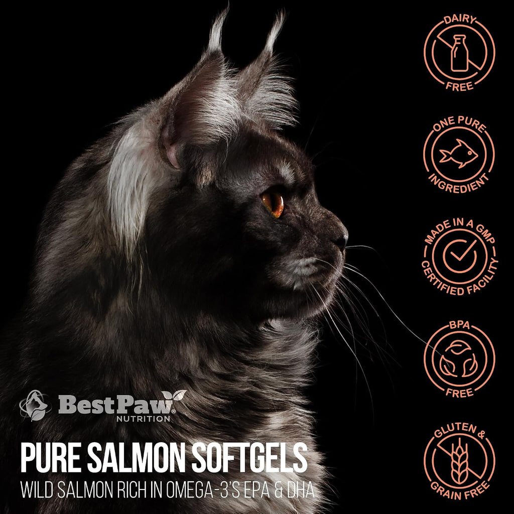 Aceite de Salmón Salvaje de Alaska para Perros y Gatos - Omega 3 en Cápsulas Blandas - 1000mg EPA/DHA, 120 Cápsulas