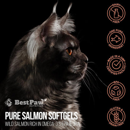 Aceite de Salmón Salvaje de Alaska para Perros y Gatos - Omega 3 en Cápsulas Blandas - 1000mg EPA/DHA, 120 Cápsulas