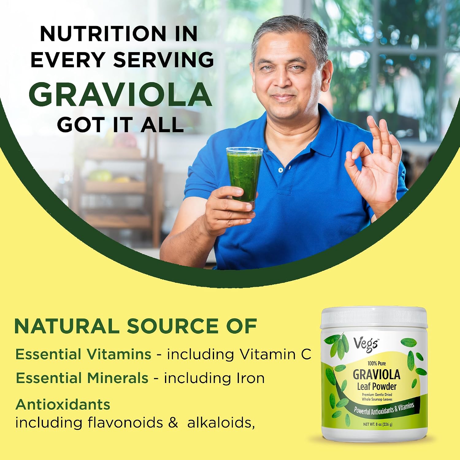 Vegs Graviola Soursop Leaf Powder - Polvo de Hojas de Graviola Orgánico, 8 oz (227 g)