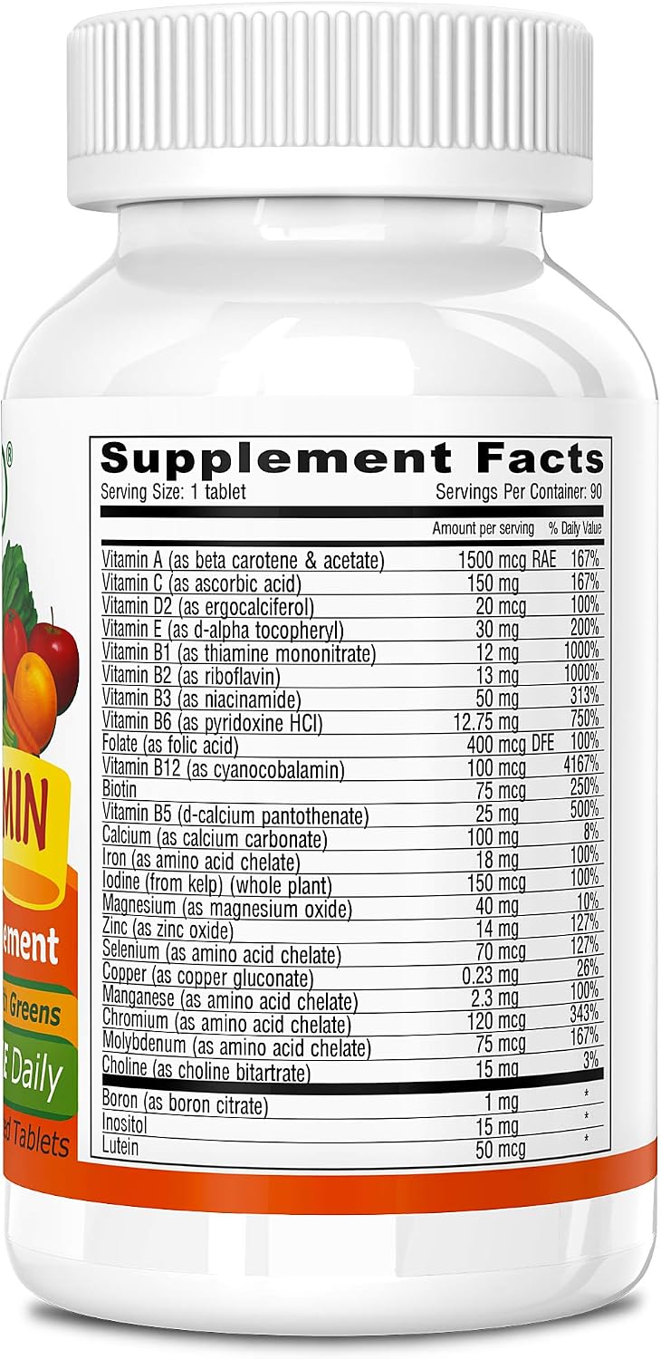 Deva Vegan Multivitamin & Mineral Supplement - Once Daily Formula with Greens - Vitamins A, C, D, E, B Complex - 90 Coated Tablets