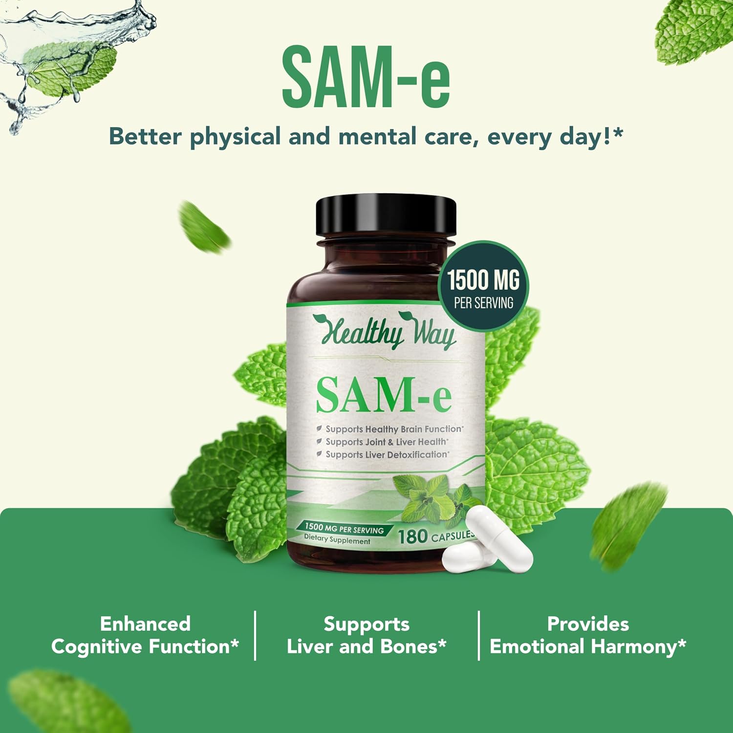 HealthyWayRx 1500mg SAM-e Suplemento de S-Adenosilmetionina - 60 Cápsulas