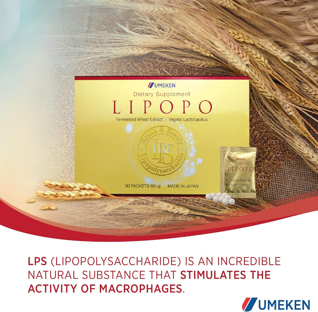 Umeken Lipopo, Suministro para 3 Meses – Lipopolisacárido, Betaglucano de Levadura, Bacterias Lácticas y Vitamina C. 90 Sobres. Hecho en Japón.