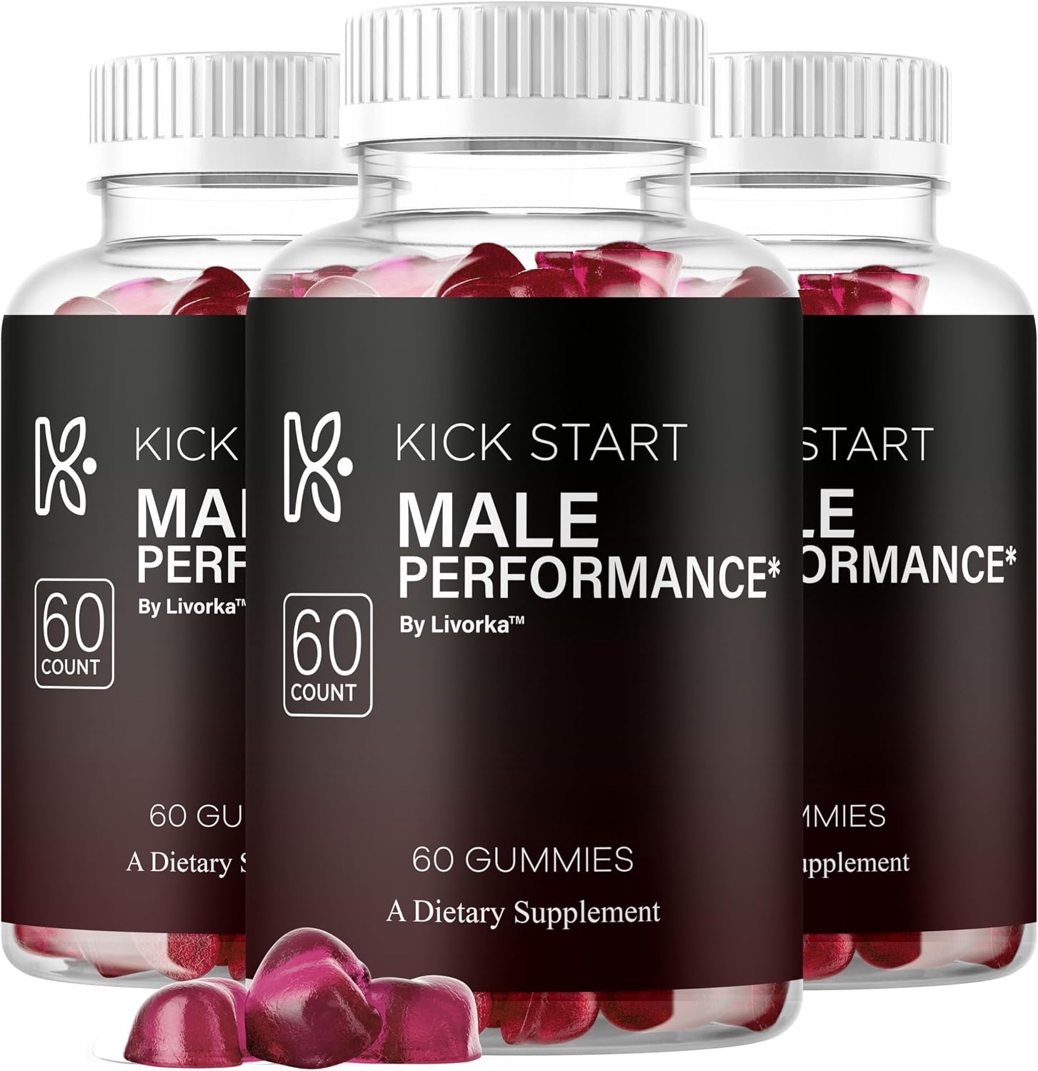 Kickstart Gummies (3 Pack) - Gominolas Naturales para Hombres, 180 Gominolas