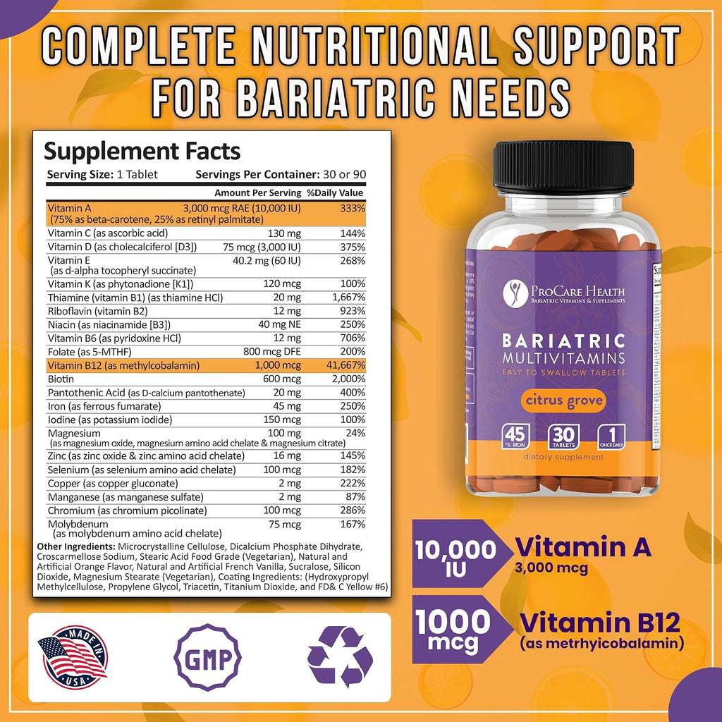 ProCare Health Multivitamínico Bariátrico con Hierro 45mg - 30 Comprimidos Fáciles de Tragar