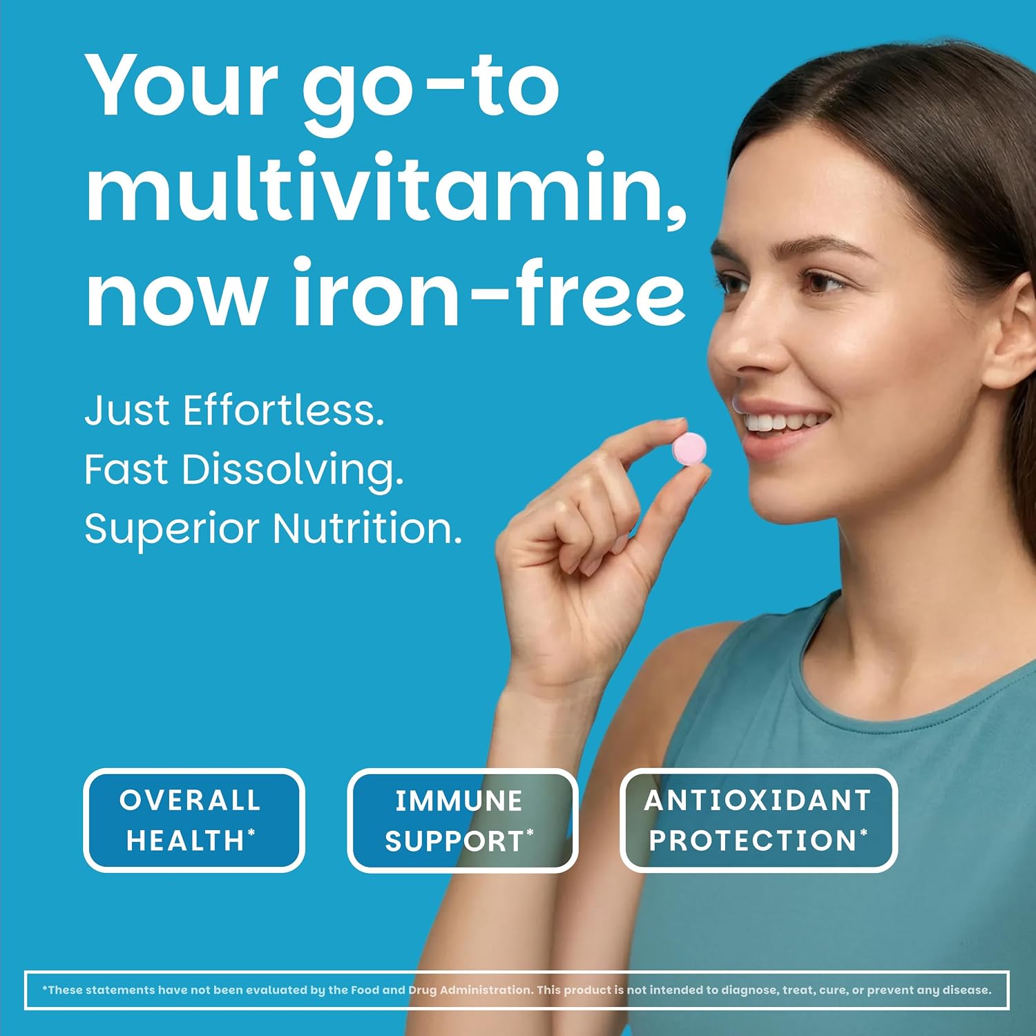 EZ Melts Multivitamin sin Hierro - 18 Vitaminas y Minerales - Vitamina C, Folato, Biotina - No-GMO y Vegano - Sabor Manzana - 60 Comprimidos Dispersables (30 Dosis)