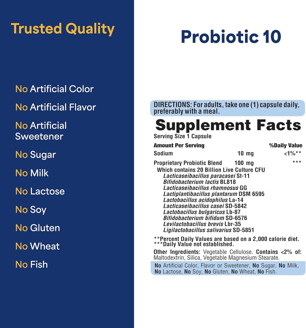 Puritan's Pride Probiotic 10 con Vitamina D, 60 Cápsulas
