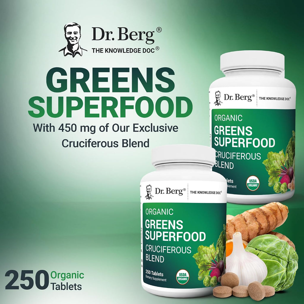 Dr. Berg's Greens Superfood Cruciferous Vegetable Tablets - 250 Comprimidos