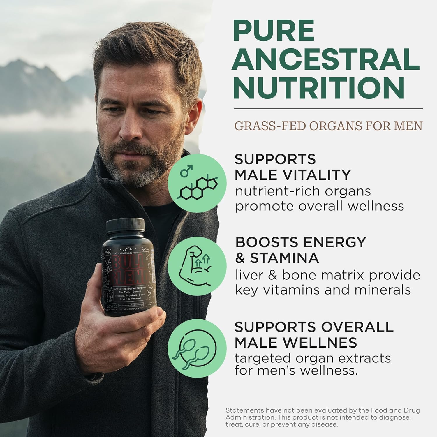 Wild Foods Complejo de Órganos de Res para Hombres (30 Días)