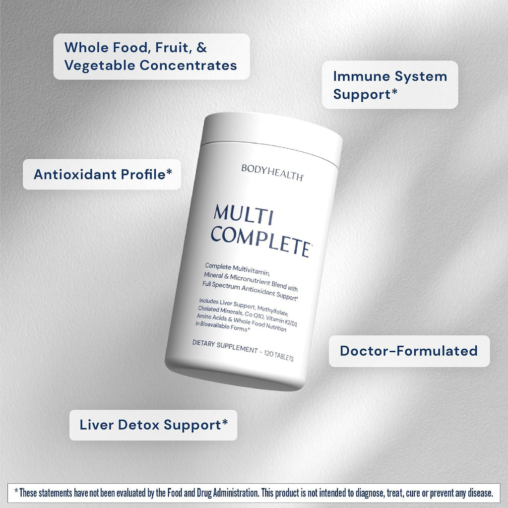 BodyHealth Multi Complete (120 Cápsulas) - Multivitamínico Diario con Alimentos Integrales, Minerales, Antioxidantes y Extractos para el Hígado