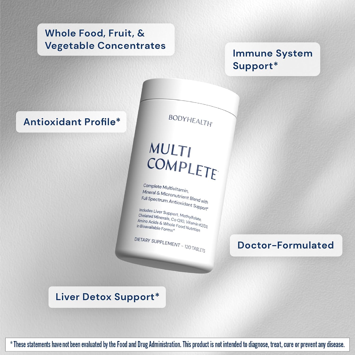 BodyHealth Multi Complete (120 Cápsulas) - Multivitamínico Diario con Alimentos Integrales, Minerales, Antioxidantes y Extractos para el Hígado