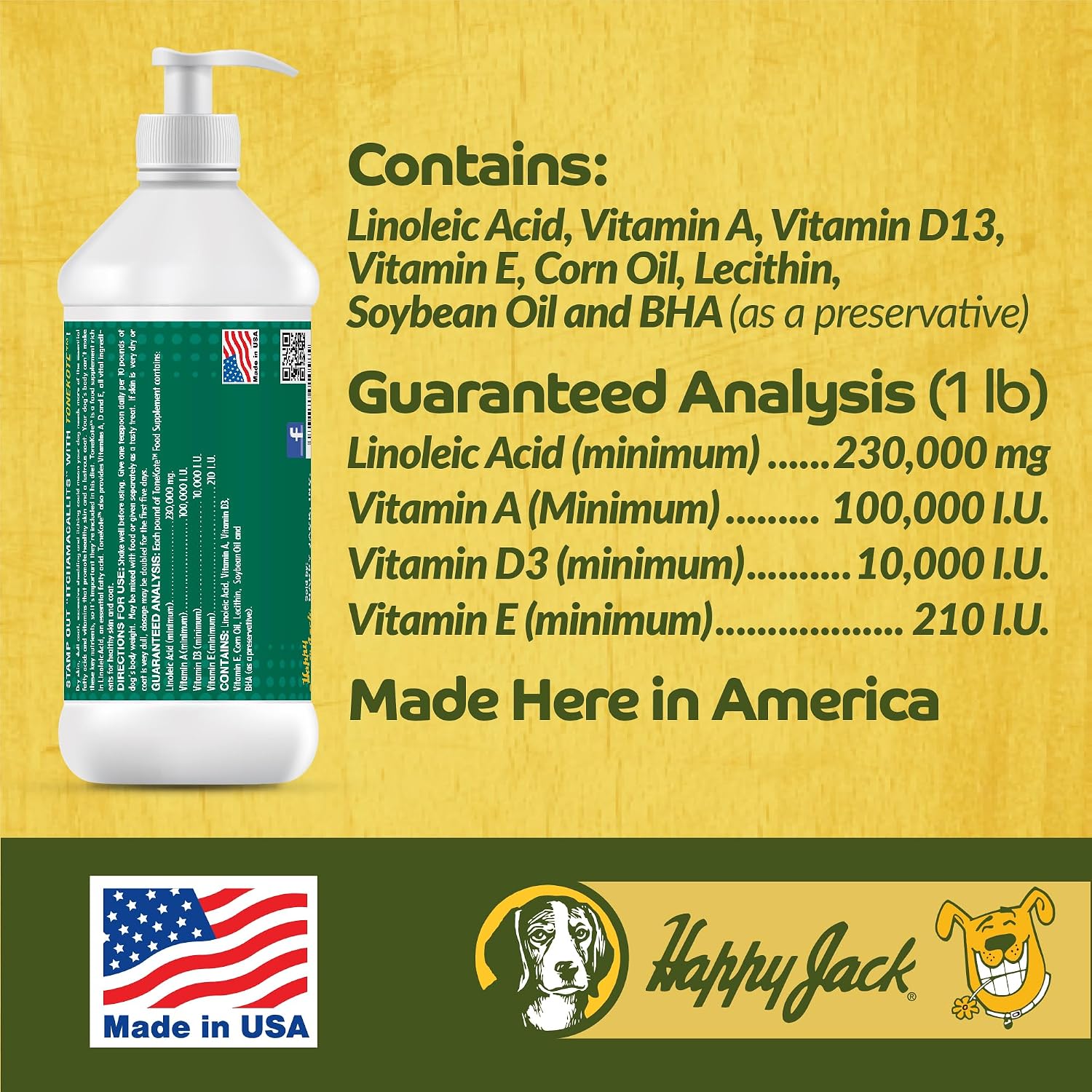 Happy Jack Tonekote Suplemento para Piel y Pelo de Perros, Aceite con Ácidos Grasos Esenciales y Vitaminas, 473 ml