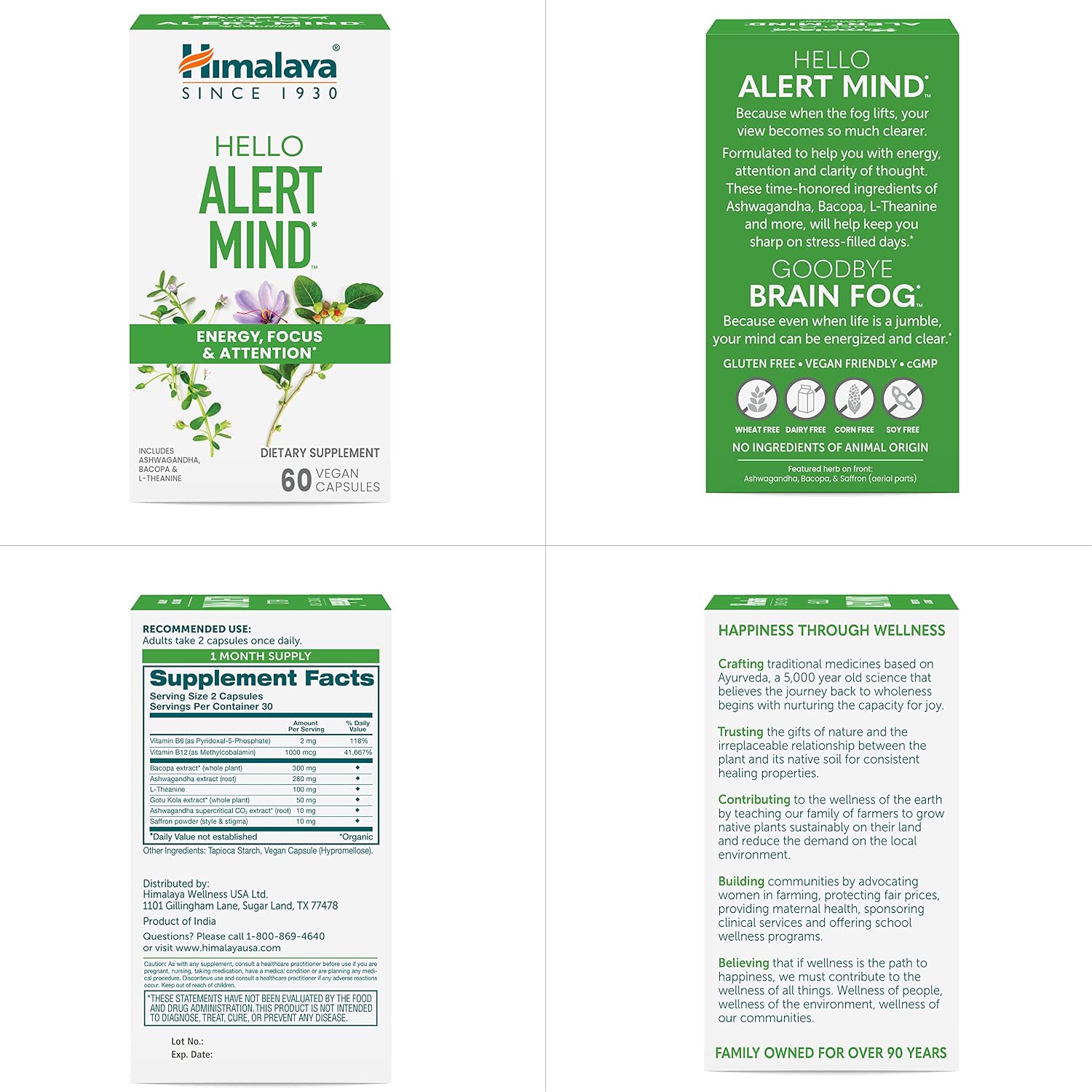 Himalaya Hello Alert Mind - Suplemento para Energía y Enfoque con L-Teanina, Ashwagandha, Bacopa, Vitamina B6 y B12 - 60 Cápsulas Veganas