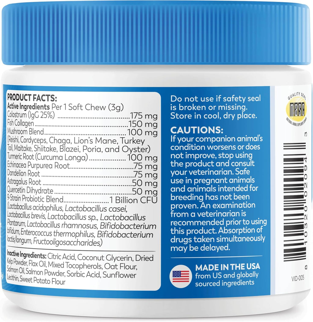 Dr. Harvey's Masticables Suaves para Perros contra Alergias y Picor - Apoyo Inmune y Digestivo con Hongos Funcionales, Probióticos y Super Hierbas, Sabor a Salmón (90 unidades)