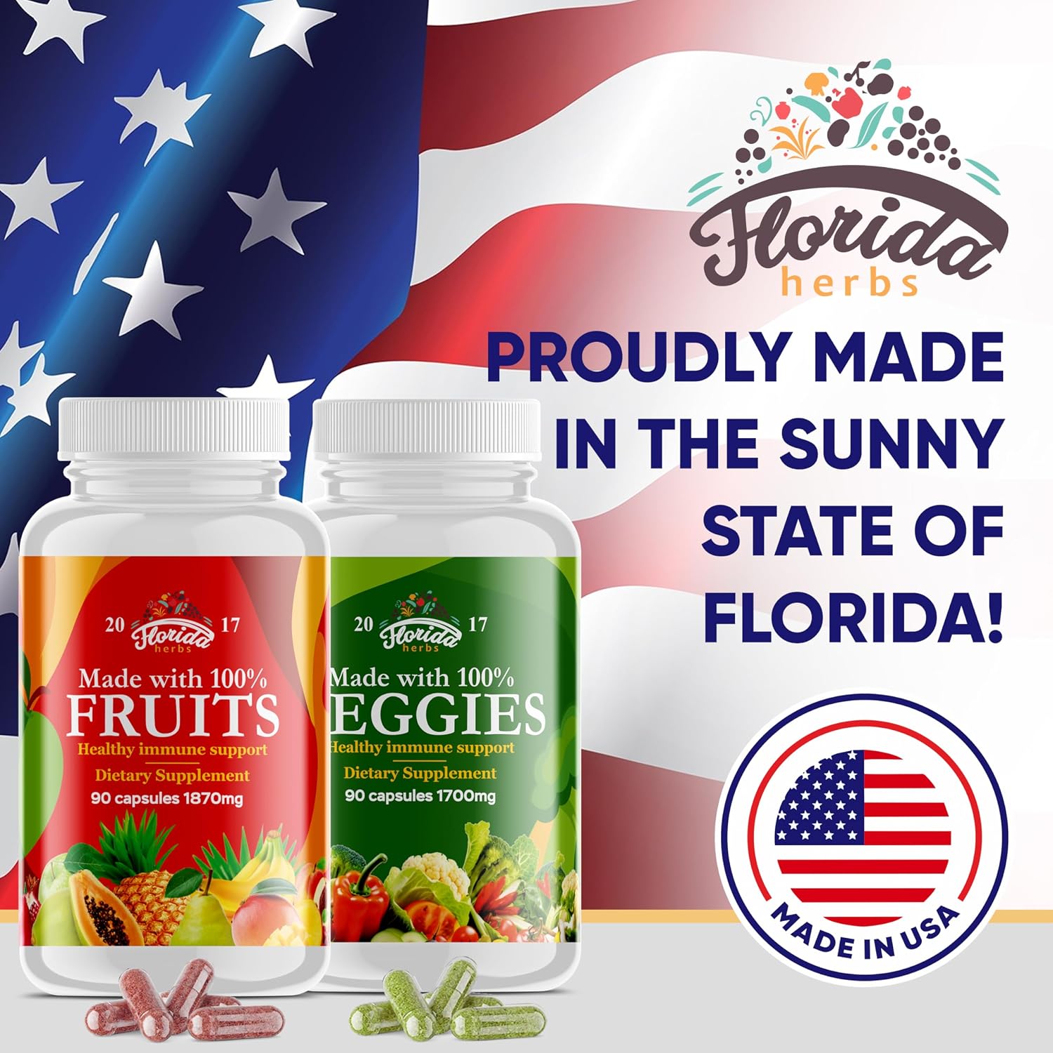 Fruits and Vegetables Supplement - 360 Cápsulas (180 Frutas + 180 Verduras) - Complemento Alimenticio Vegano