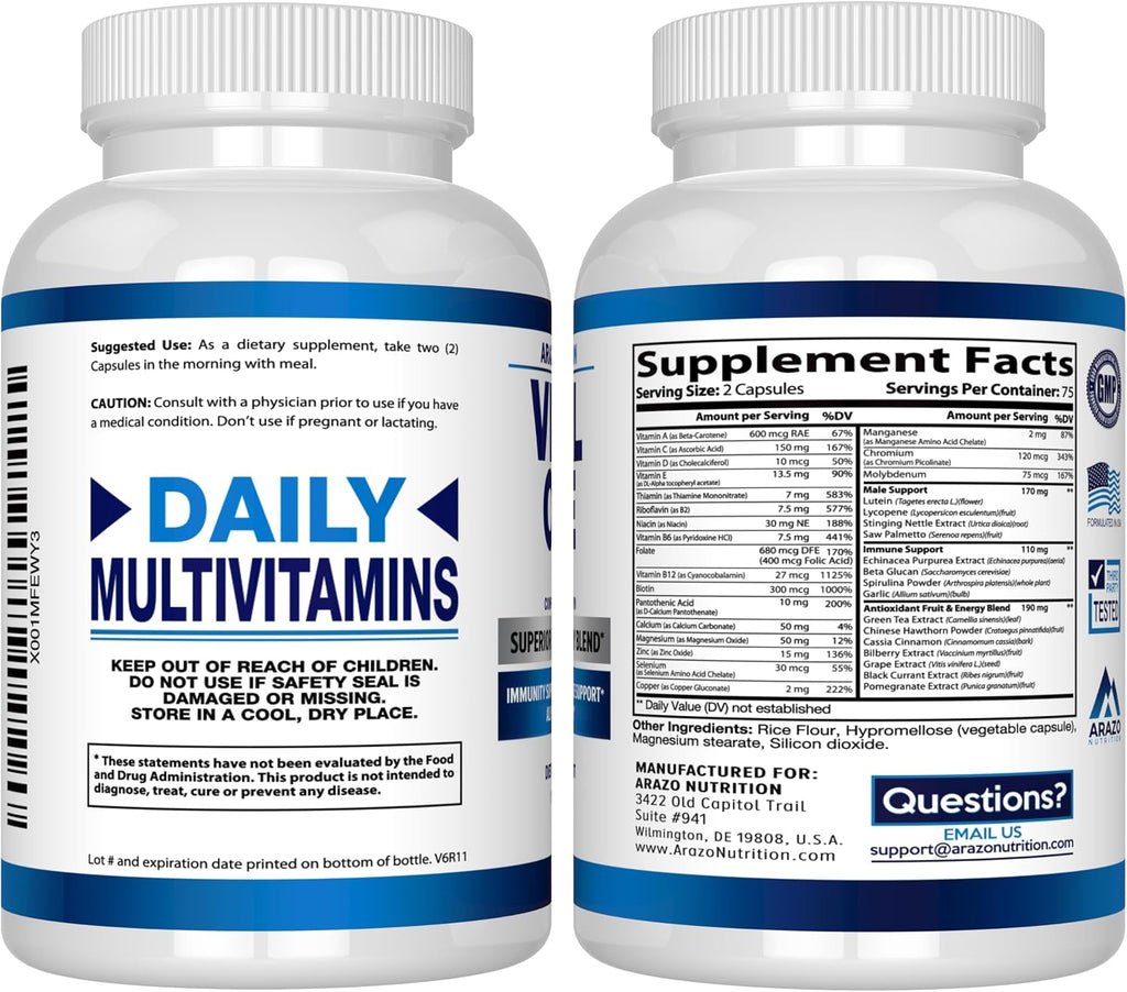 Arazo Nutrition Vital One Multivitamínico para Hombres - Complemento Alimenticio con Superalimentos - 150 Cápsulas Veganas