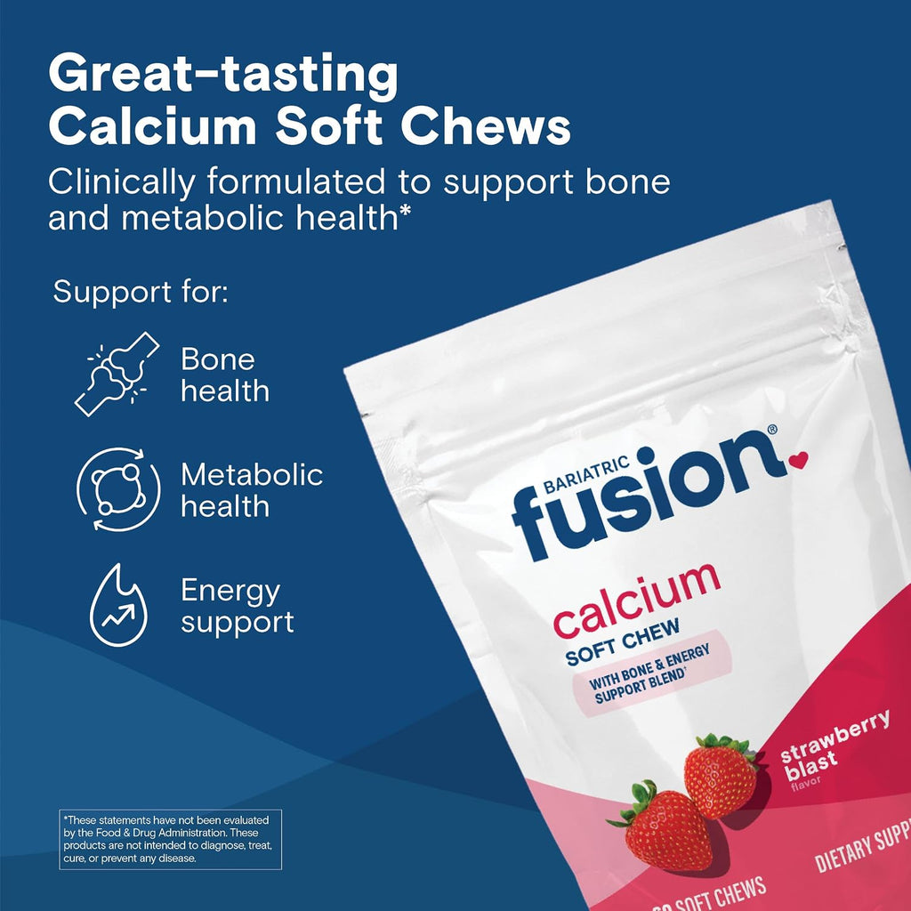 Bariatric Fusion Calcium Chews - Citrato de Calcio con Vitamina D3 - Masticable Sabor Fresa - 60 unidades