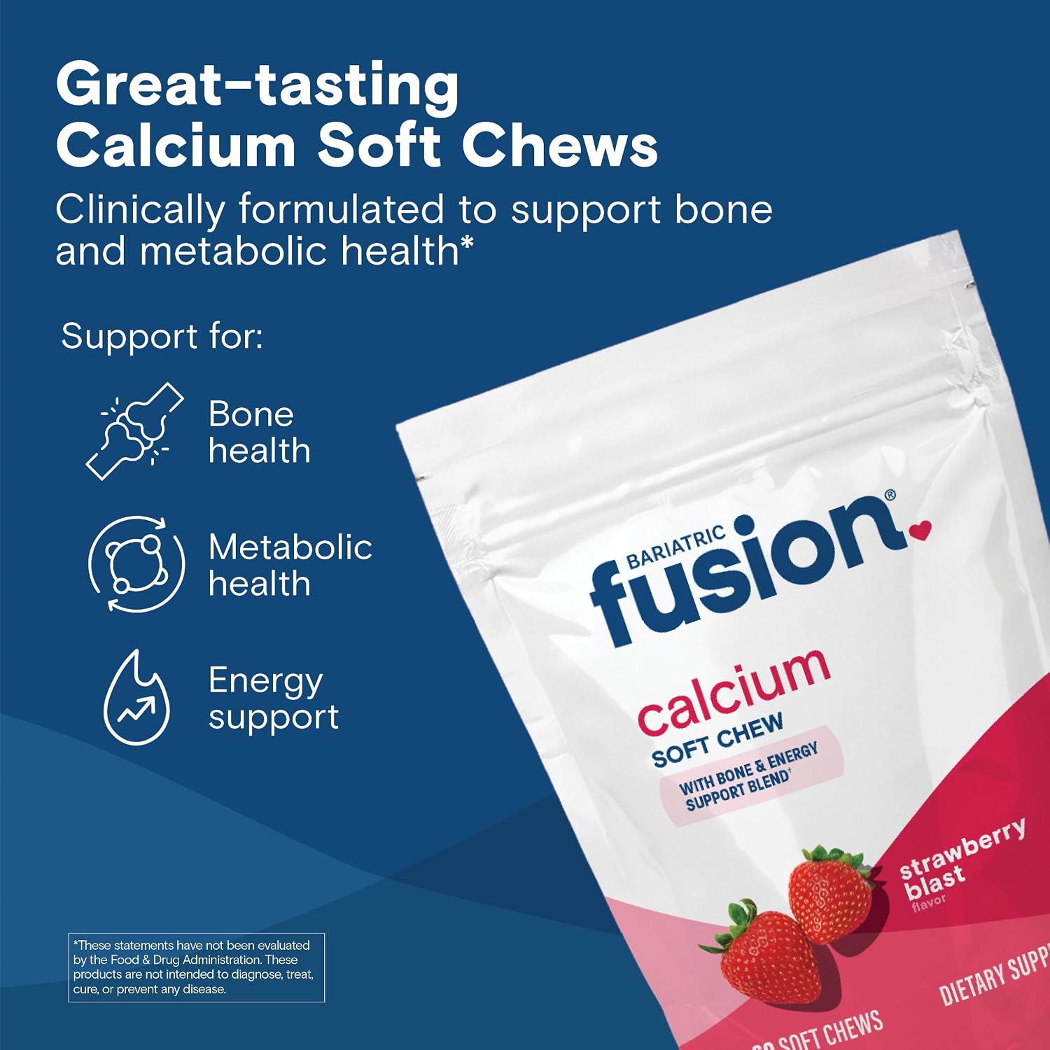 Bariatric Fusion Calcium Chews - Citrato de Calcio con Vitamina D3 - Masticable Sabor Fresa - 60 unidades