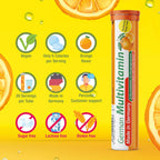T&D Multivitamínico Alemán 10 Vitaminas - 40 Comprimidos Efervescentes Veganos - Sabor Naranja - Hecho en Alemania