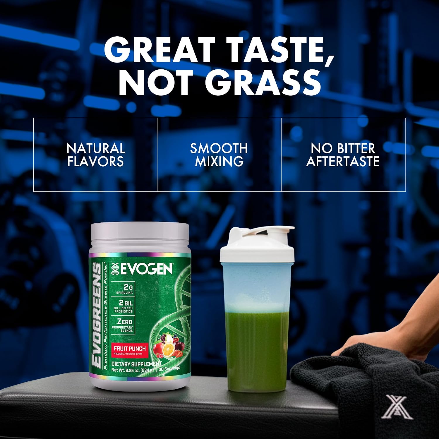 Evogen Evogreens - Super Greens en Polvo con Espirulina, Probióticos y Extracto de Granada Pomanox, Sabor Fruit Punch, 30 Raciones