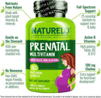 NATURELO Prenatal Multivitamin with Gentle Chelated Iron, Methyl Folate, Plant Calcium & Choline – 180 Cápsulas (Pack de 2)