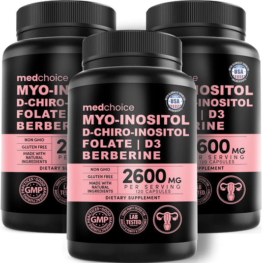 14-en-1 Complejo de Inositol para Mujer – 40:1 Myo & D-Chiro Inositol con Folato, Vitamina D3, Zinc, Magnesio y Botánicos – 120 Cápsulas (Pack de 3)