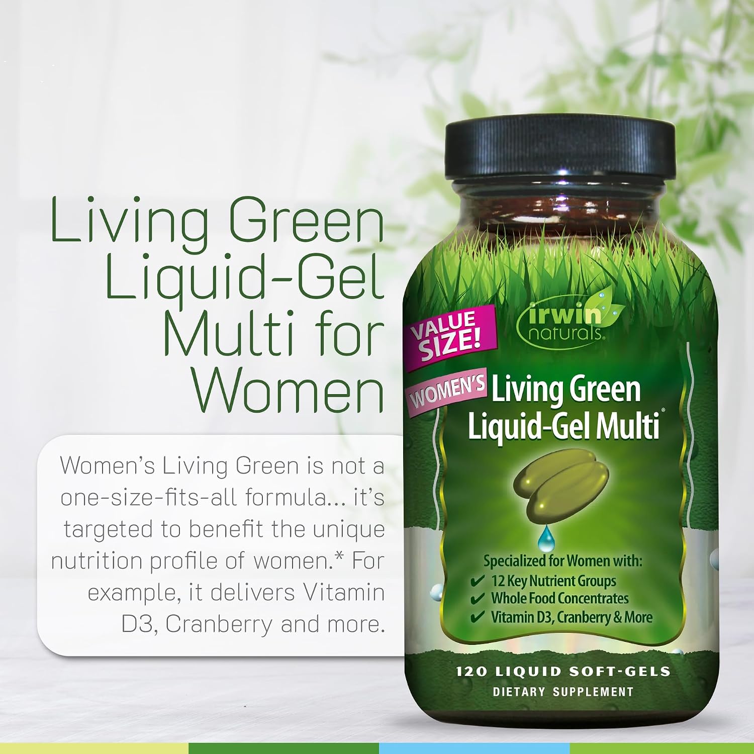 Irwin Naturals Multivitamínico Líquido en Gel Living Green para Mujeres - 120 Cápsulas