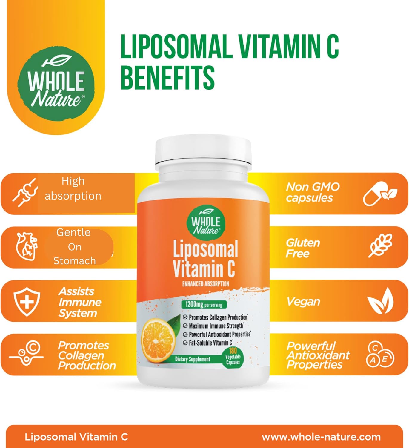 Vitamina C Liposomal 1200 mg - 180 Cápsulas Veganas de Alta Absorción