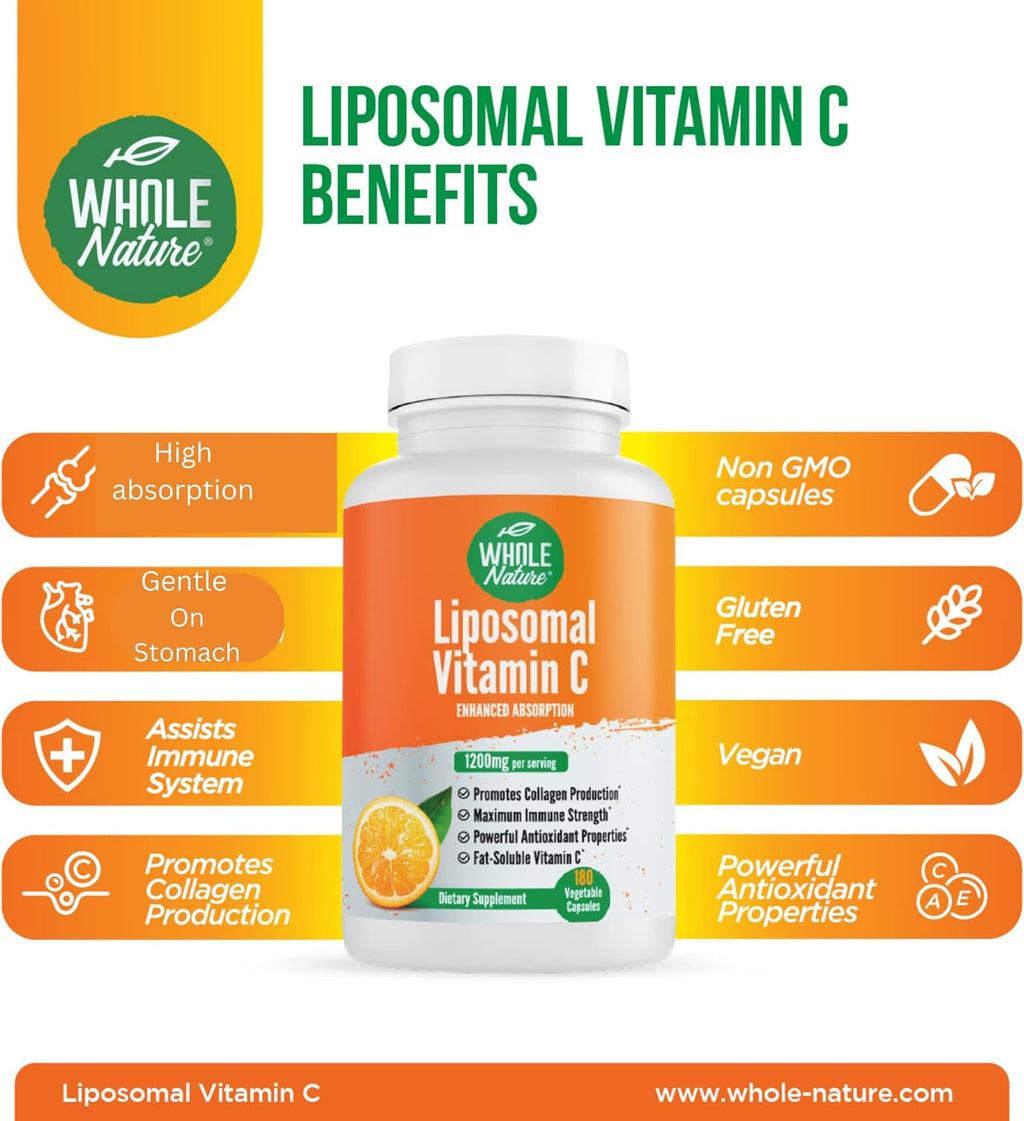 Vitamina C Liposomal 1200 mg - 180 Cápsulas Veganas de Alta Absorción