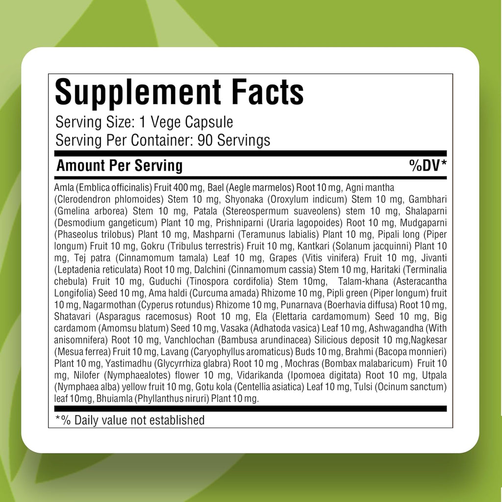 Chywanprash Cápsulas – Suplemento Ayurvédico para la Vitalidad y Energía, 90 Cápsulas Vegetarianas