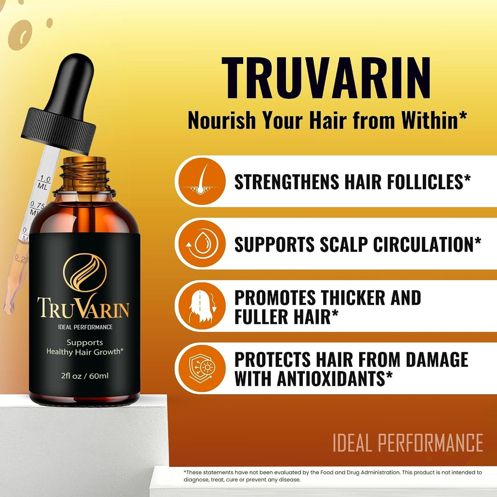 TruVarin Drops - Complemento Alimenticio Líquido para Cabello y Cuero Cabelludo Saludable (2 Envases)