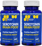 Natural Stacks Serotonin Brain Food - 1250mg L-Triptófano y 400mg Rhodiola Rosea - 120 Cápsulas