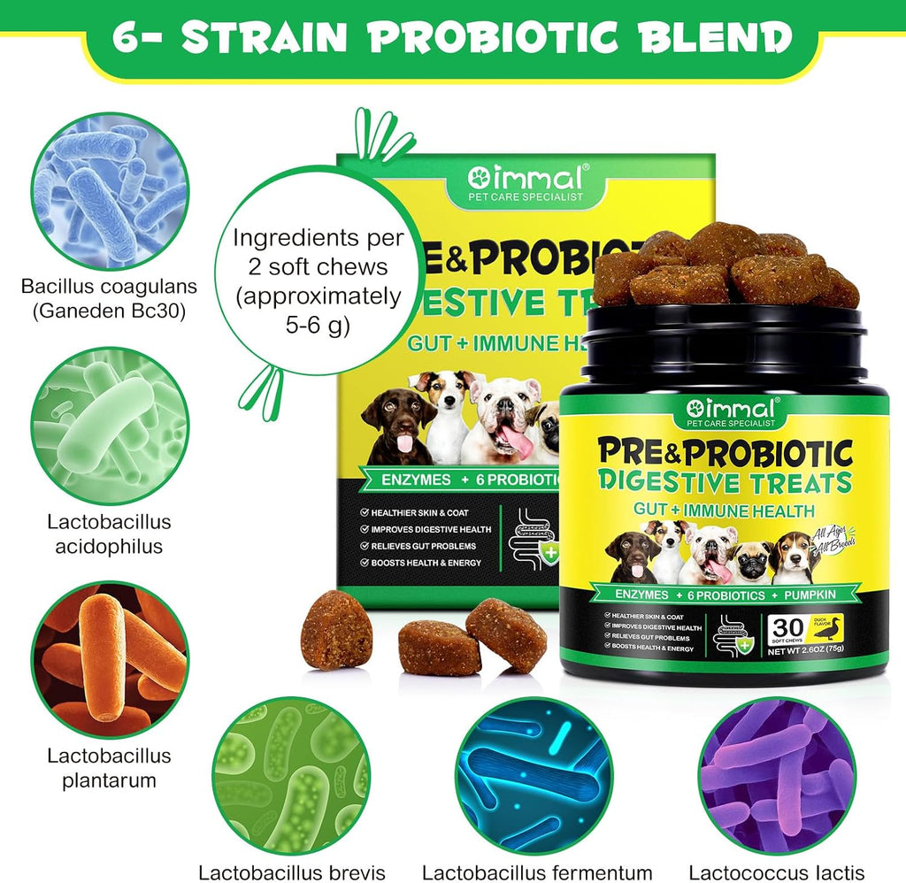 Probióticos para Perros (Pato, 30 Masticables) con Enzimas Digestivas