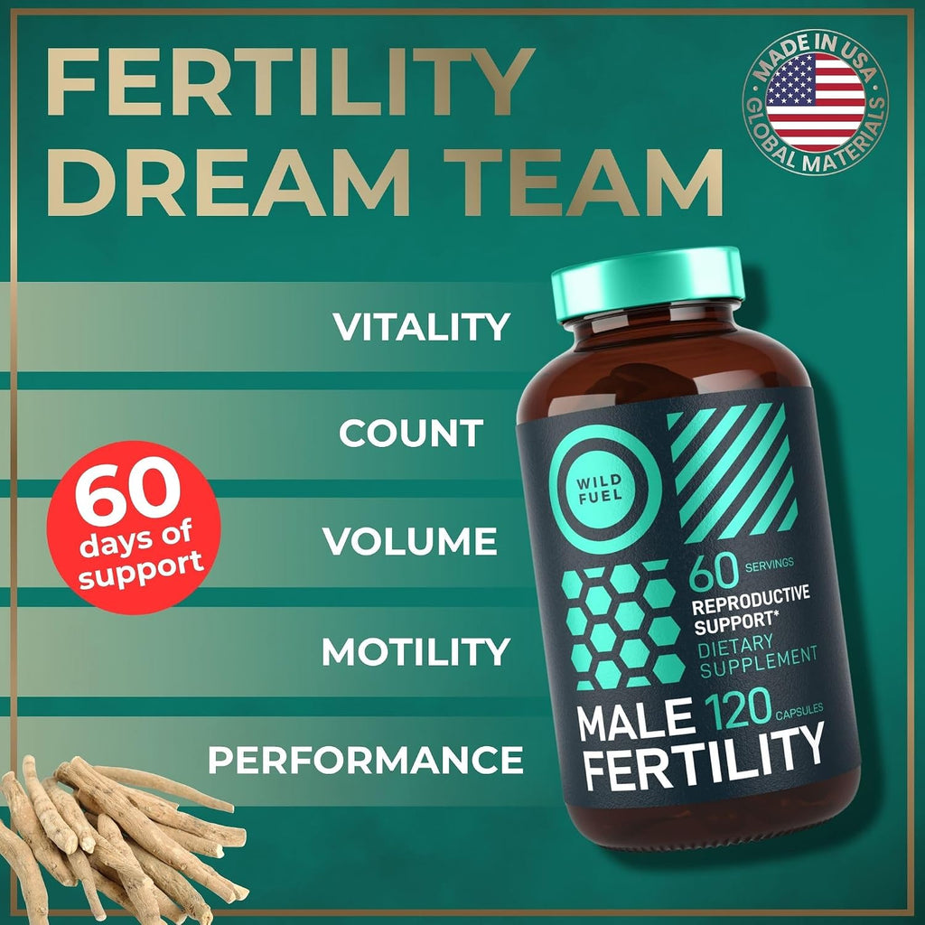Suplemento de Fertilidad para Hombres - Maca, Ashwagandha, Zinc - Wild Fuel (120 Cápsulas)