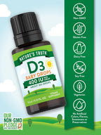 Nature's Truth Gotas de Vitamina D3 para Bebés | 400 UI | 9,2 mL | Vegetariano, Sin Gluten y No GMO