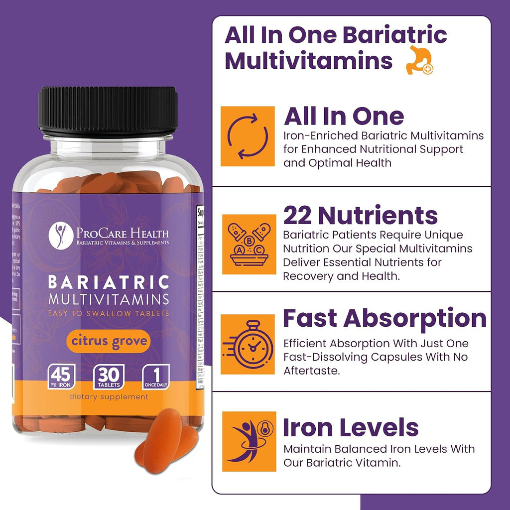 ProCare Health Multivitamínico Bariátrico con Hierro 45mg - 30 Comprimidos Fáciles de Tragar