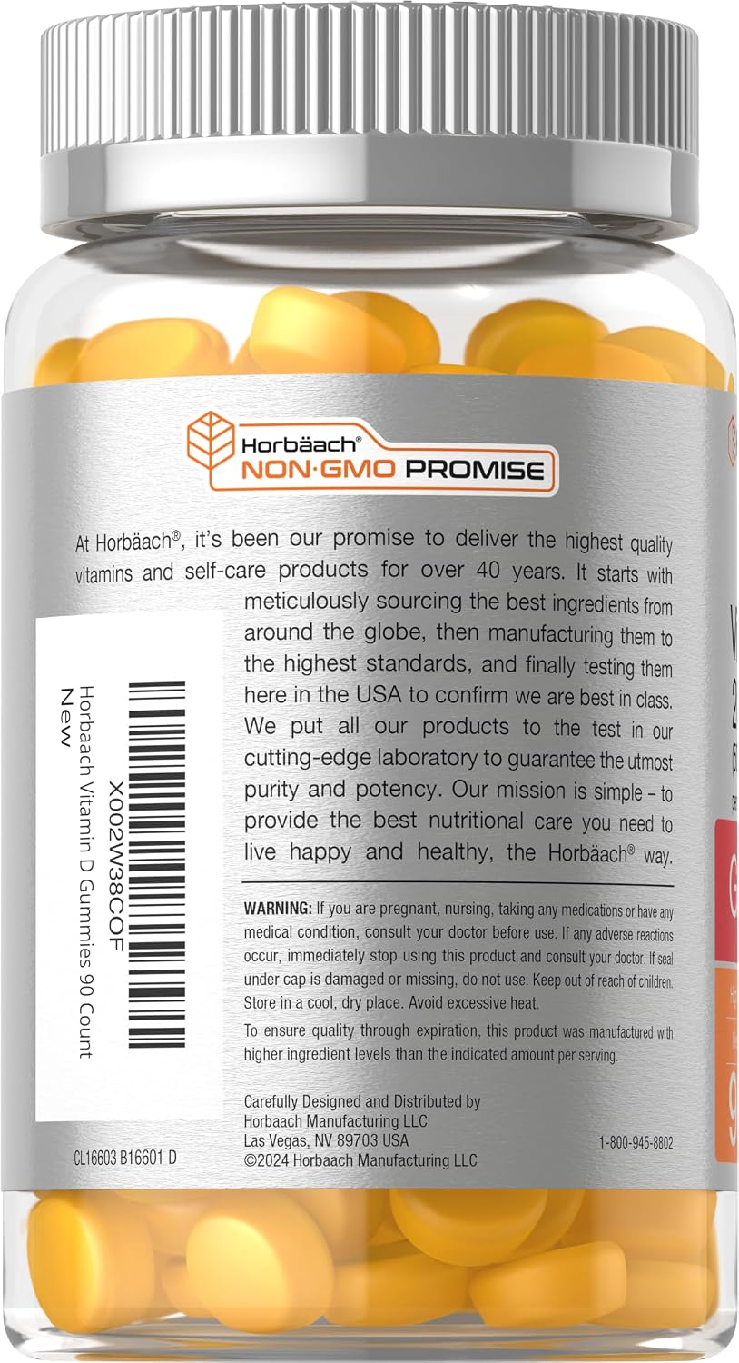 Horbäach Vitamina D3 2000 IU Gominolas | 90 uds | Vegetarianas | Sabor Piña | 50 mcg | Sin OMG, Sin Gluten