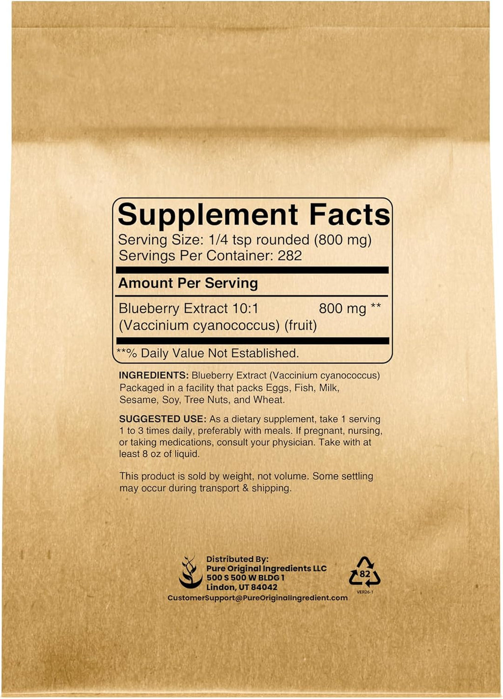 PURE ORIGINAL INGREDIENTS Extracto de Arándano (227 g) No OGM, Sin Gluten, Sin Aditivos