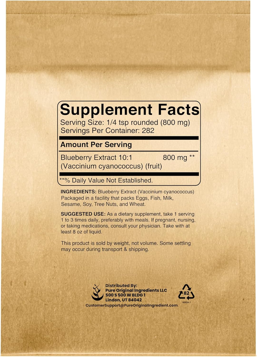 PURE ORIGINAL INGREDIENTS Extracto de Arándano (227 g) No OGM, Sin Gluten, Sin Aditivos