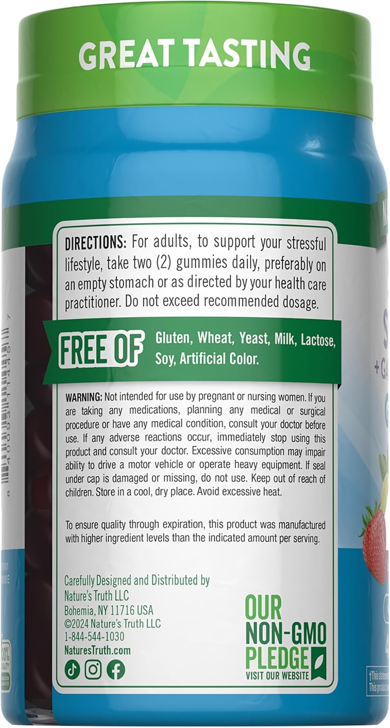 Nature's Truth Gominolas Anti-estrés con GABA, L-Theanine y Melisa - Sabor Limón Fresa - Sin Gluten y No OGM