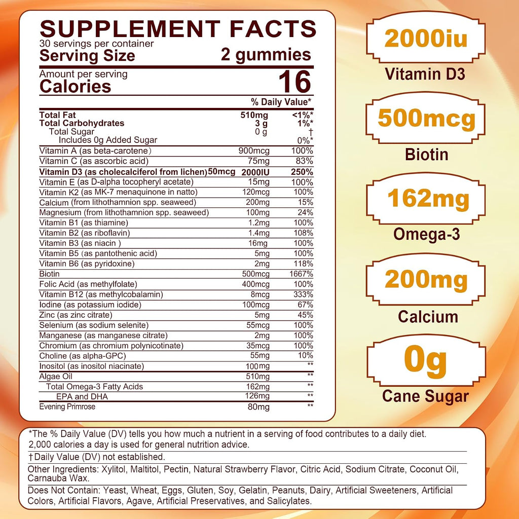 LILICARE Gominolas Multivitamínicas para Mujer con Omega-3, D3+K2 y B12 Metilada - Sin Azúcar (120 uds)