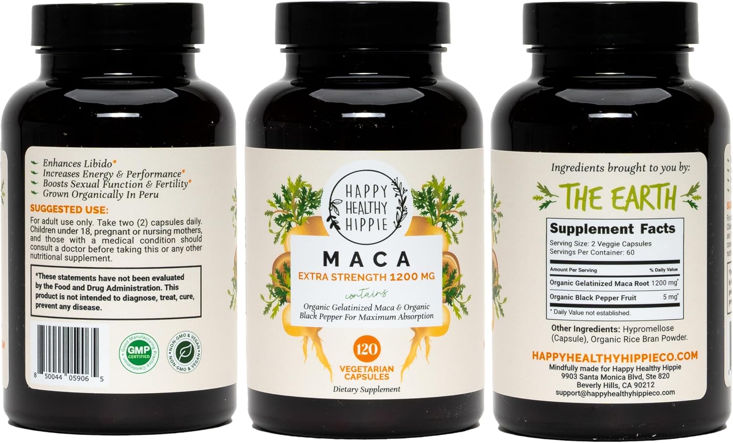Maca Orgánica Gelatinizada 1200 mg – 120 Cápsulas (2 Meses)