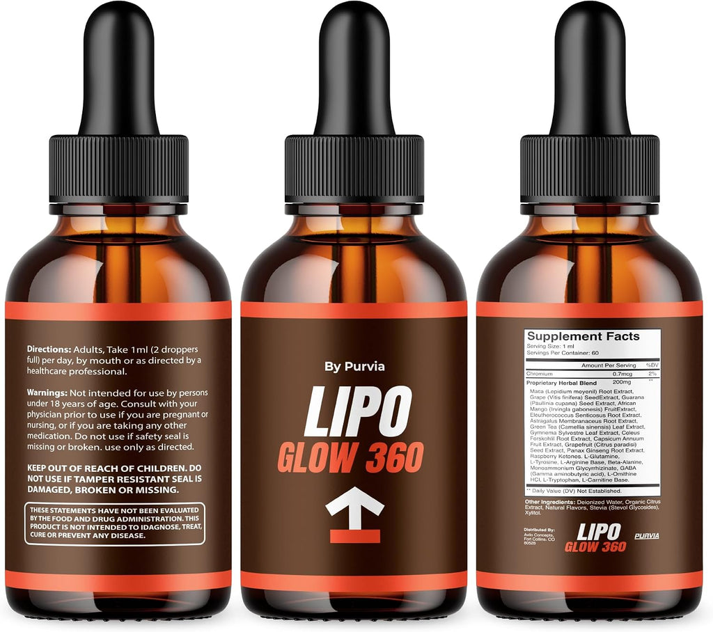 Lipo Glow 360 Gotas Líquidas - Suplemento de Bienestar General, Fórmula Avanzada (3 Envases)