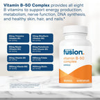 Bariatric Fusion B-50 Complex | Vegan B Vitamins for Women and Men | Easy-to-Swallow Capsules | 8 B Vitamins Including B12 | 90 Capsules | 3-Month Supply